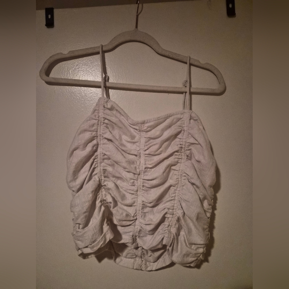 Free People White Ruched Tank Top